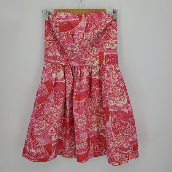 Lilly Pulitzer Strapless Sari Dress Its Getting Hot in Here Pink Metallic size 4 - Picture 2 of 5